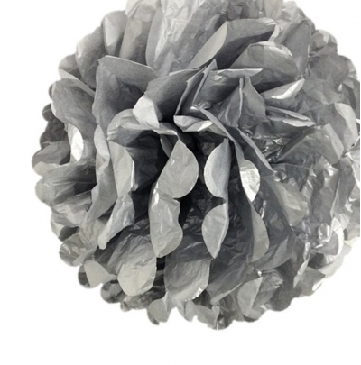Gümüş Gri Renk Kağıt Ponpon Çiçek Asma Süs 35 cm