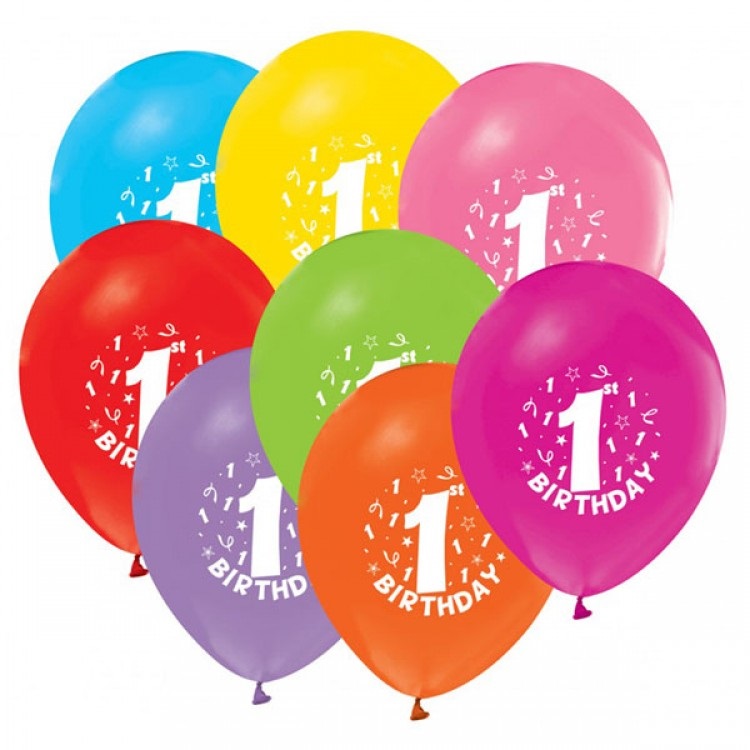 1 Yaş Doğum Günü Happy Birthday Baskılı Balon - 10 Adet