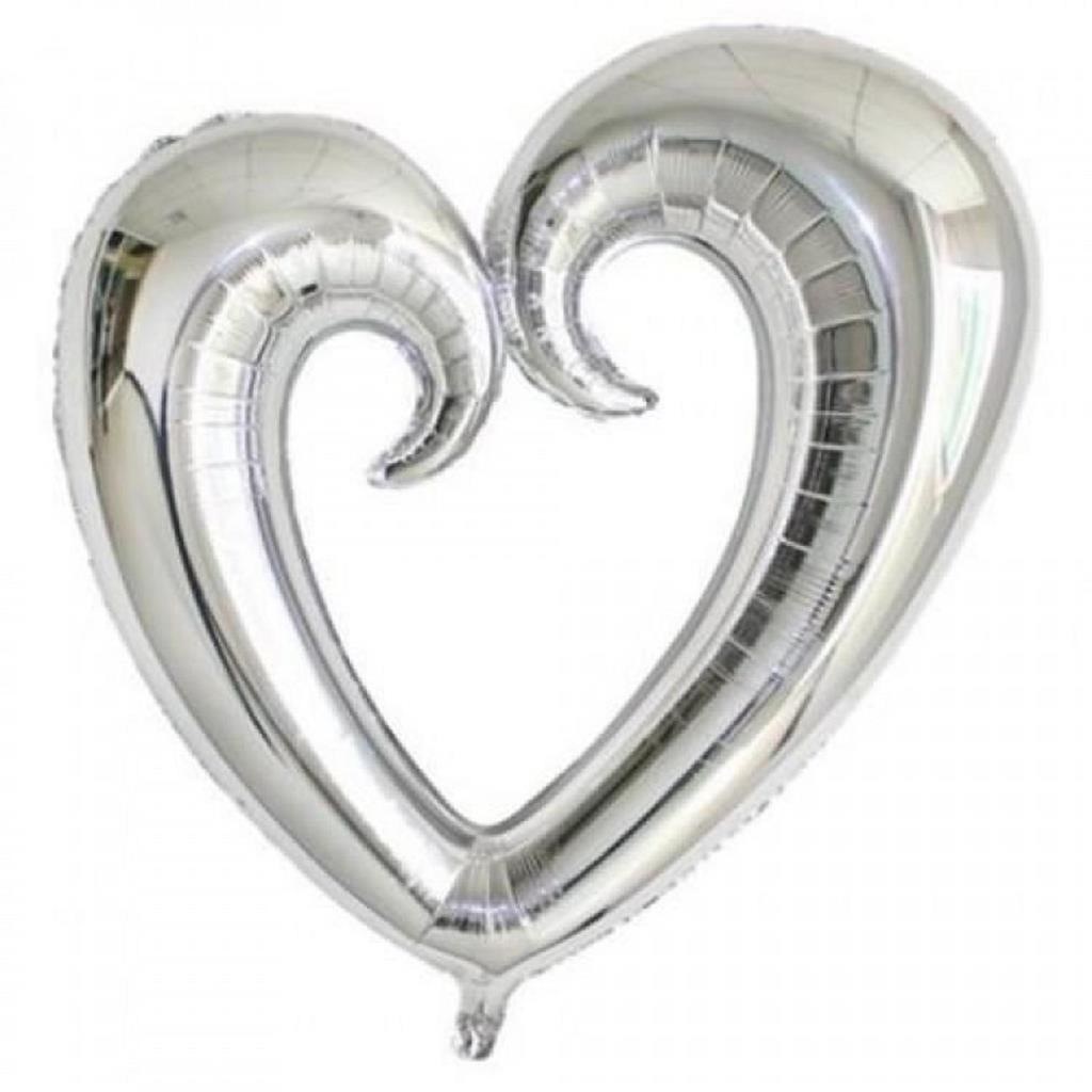 İçi Boş Kalp Folyo Gümüş Balon - 90 cm