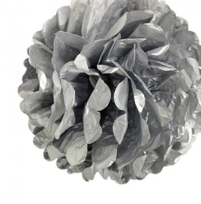 Gümüş Gri Renk Kağıt Ponpon Çiçek Asma Süs 35 cm