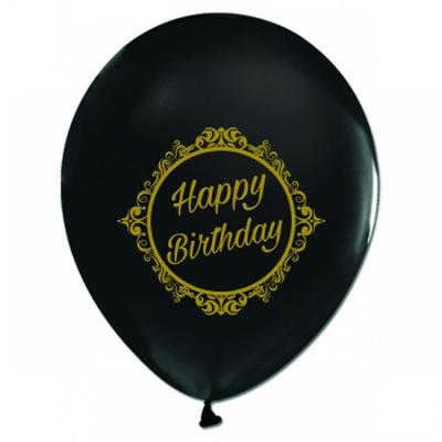 Happy Birthday Baskılı Siyah Lateks Balon 10 Adet
