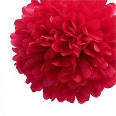 Kırmızı Renk Kağıt Ponpon Çiçek Asma Süs 35 cm 