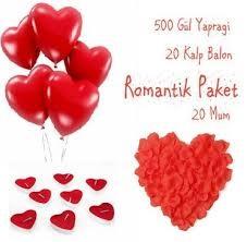 Romantik Paket 500 Gül Yaprağı, Mum, Balon