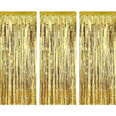 Simli Uzun Gold Kapı Parti Perdesi, Parlak Duvar Püskülü Süsü 90*240 cm