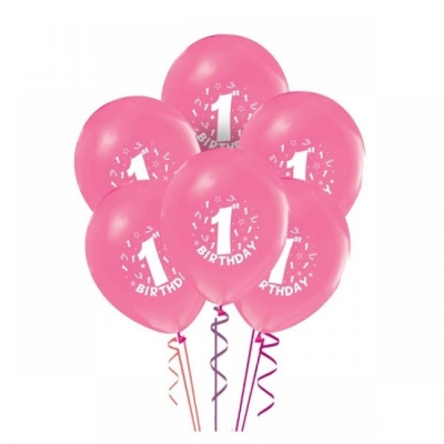 1 Yaş Kız Doğum Günü Pembe Balon - 10 Adet