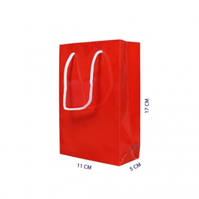 Kırmızı Düz Renk Karton Hediyelik Şeker Çantası 11x17cm
