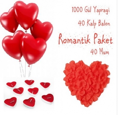 Romantik Paket 1000 Gül Yaprağı, Mum, Balon